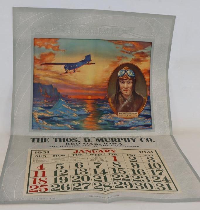 1931 The Spirit of Discovery "Air Mail Saves Time" Thomas D. Murphy Calendar Company Advertising: Has a crease due to being folded. 26.75" x 42"