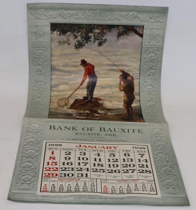 1928 Salesmans Sample Thomas D. Murphy Calendar Company Advertising Calendar with Bauxite Arkansas,: Has one crease in the middle. 15.5" x 28.75"