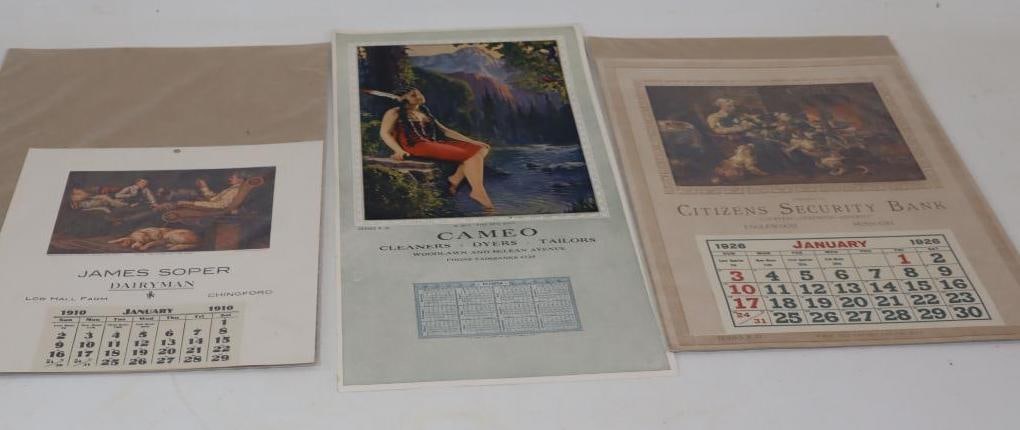 Group of 3 1910, 1926, and 1928 Thomas D. Murphy Calendar Company Advertising Outdoorsman Calendars (1 of 5)