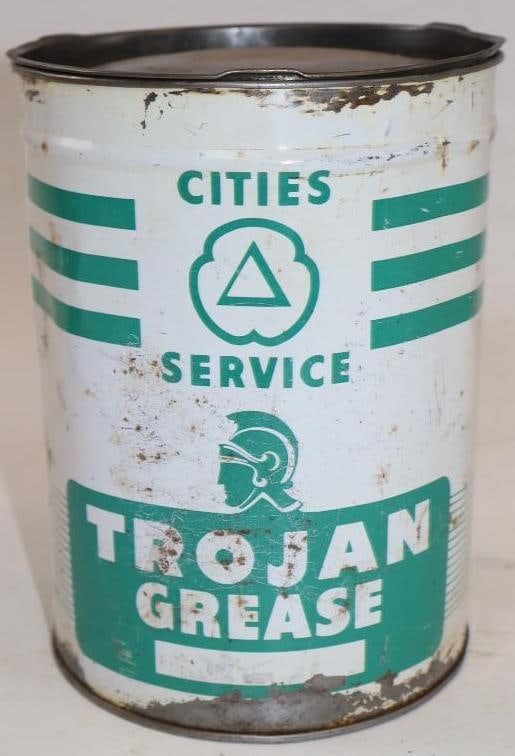 Cities Service Trojan 5 Pound Grease Can: 5.5" x 5.5" x 7.5" empty