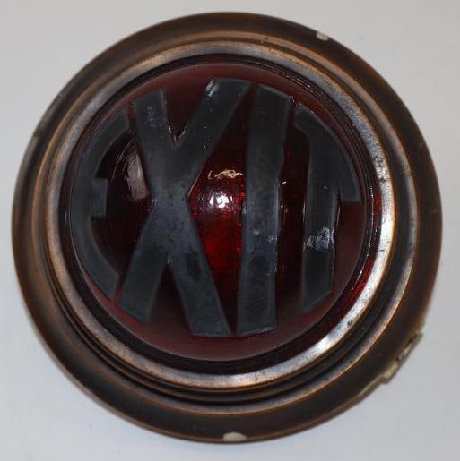 1930's Art Deco Style Deeply Etched Domed EXIT Sign With Brass Fixture: 4.5" x 4.5" x 3.5"