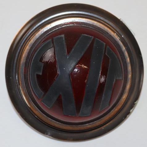 1930's Art Deco Style Deeply Etched Domed EXIT Sign With Brass Fixture: 4.5" x 4.5" x 3.5"