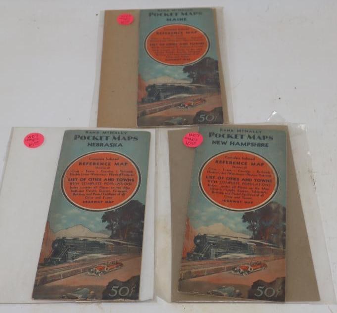 Group of 3 - 1920's Rand McNally Nebraska, Maine, & New Hampshire Pocket Maps (1 of 5)