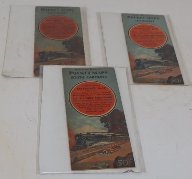 Group of 3 Rand McNally Tennessee, Alabama, & South Carolina Pocket Maps: 9" x 4" each