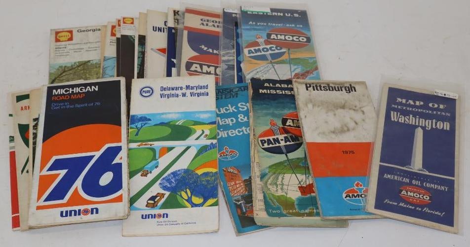 Group of 27 Amoco, DX, Shell, Pure, & Sinclair Advertising Gas Station Maps (1 of 6)
