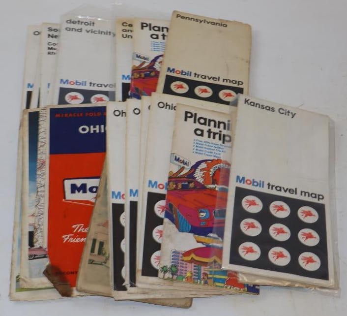 Group of 21 Mobil Advertising Gas Station Road Maps: 9" x 4" each