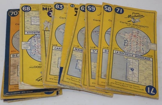 Group of 13 French Michelin Road Maps: 4.5" x 9.75" each
