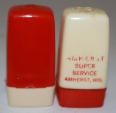Pair of Amherst Chevrolet Super Service Advertising Salt & Pepper Shakers: 1" x 1" x 1.75" each