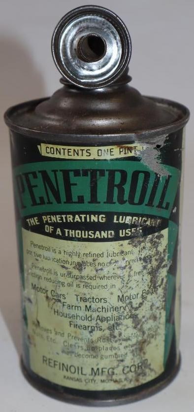 1920's Penetroil Lubricant Pint Can with Car Graphics: 16 oz empty