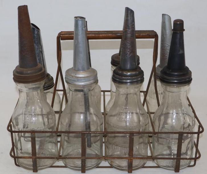 Group of 8 Glass 1 Quart Bulk Oil Bottles with Carrying Rack (1 of 4)