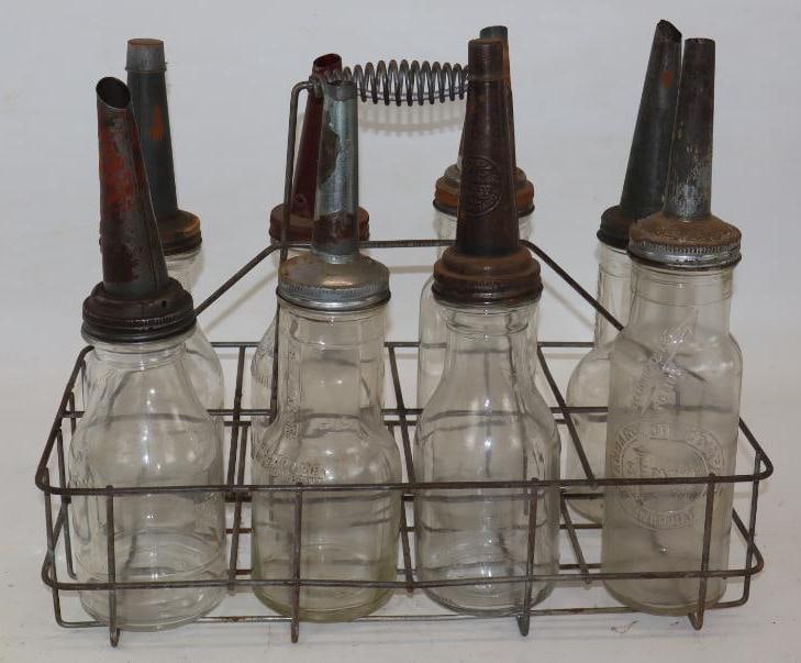 Group of 8 Glass 1 Quart Bulk Oil Bottles with Carrying Rack (1 of 4)