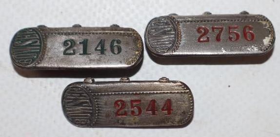 Group of 3 Bowser Oil Tank Shaped Employee Pinback Badges: 1.25" x .5" each