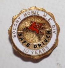 Socony Mobil Safe Driver Cloisonne Pinback Badge: .5" x .5"