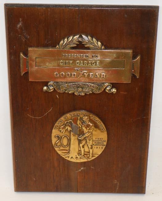 20 Years of Friendly Relations Goodyear City Garage Recognition Plaque: 10" x 14.5"