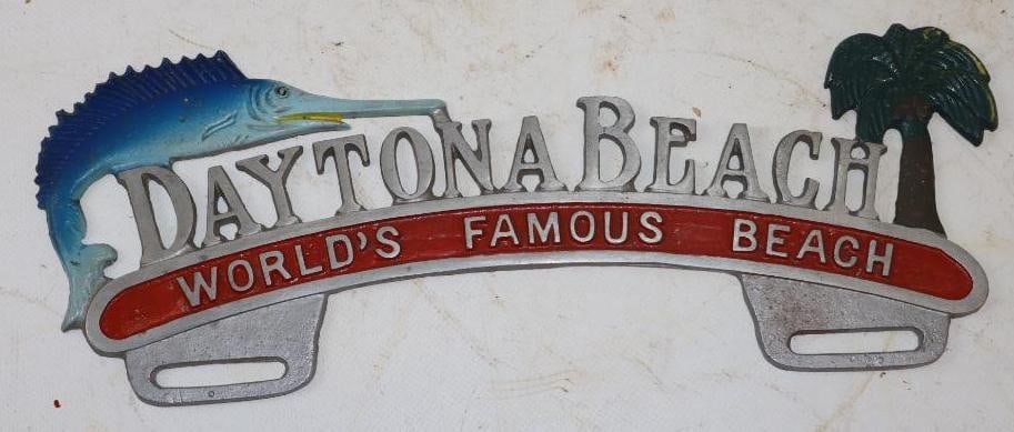 Daytona Beach Diecut Aluminum Advertising License Plate Topper: 12" x 4"