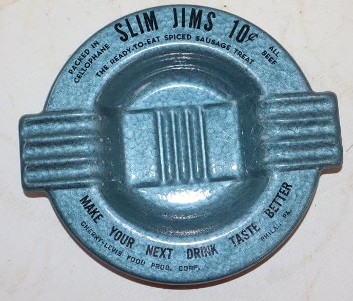 Slim Jims 10 Cents Advertising Ashtray: 5" x 4.25" x 1"