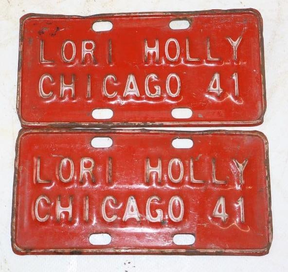 Group of 2 Lori Holly Chicago 41 Bicycle License Plates: 6" x 3" each