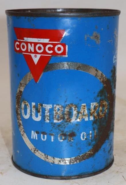 Conoco Outboard Metal One Quart Oil Can: Empty. 32oz