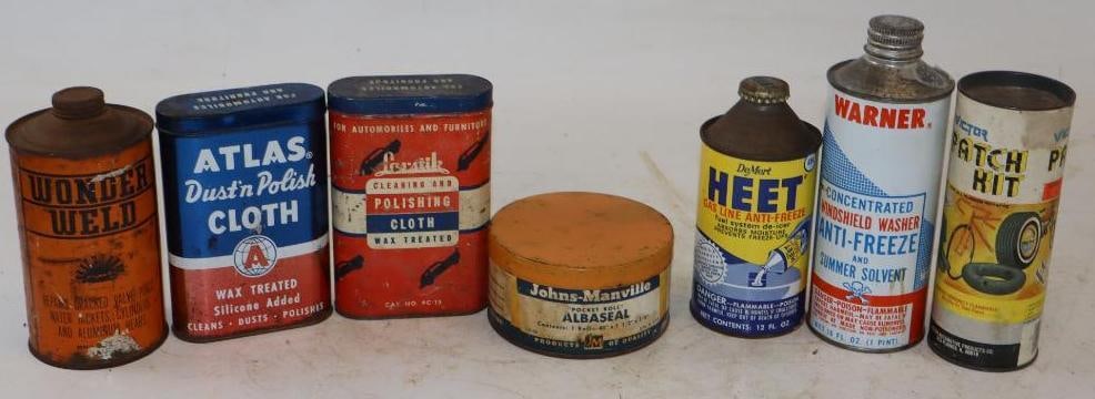 Group of 7 Different Automotive Car Care Product Cans: Largest is 16oz