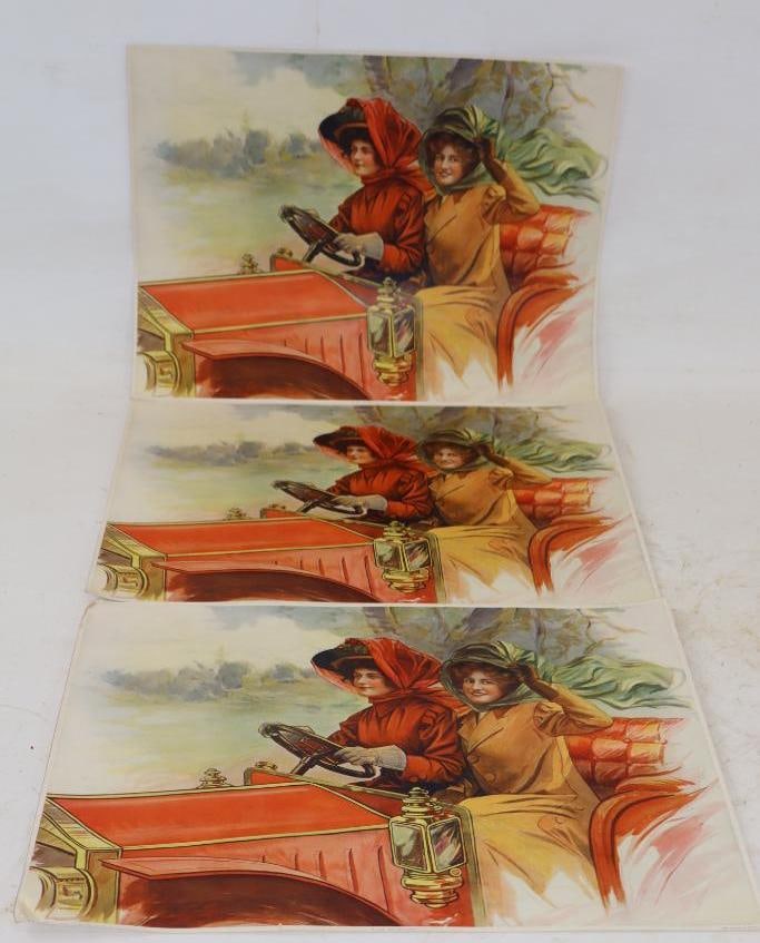 Group of 3 1910 "Out For a Spin" Two Women Driving Early Car Thomas D. Murphy Calendar Company: 12" x 16" each