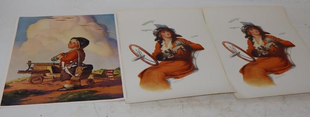 Group of 3 Woman in Drivers Seat and Child Airplane Gazing Thomas D. Murphy Calendar Company Artwork: 15.25" x 10.25 each