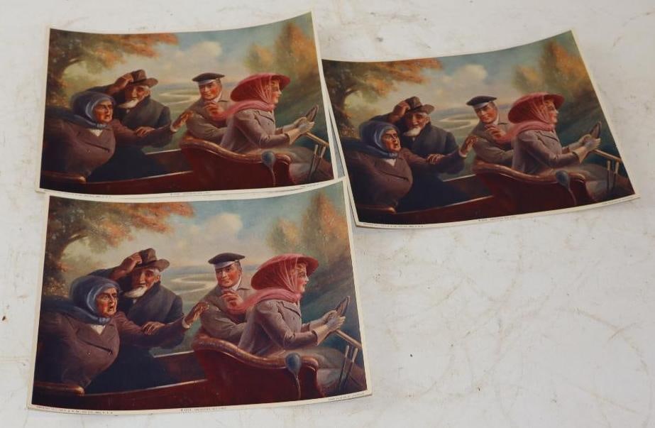 Group of 3 1911 "Exceeding Her Limit" Woman Driving Car Thomas D. Murphy Calendar Company Artwork: 6.25" x 8.25" each