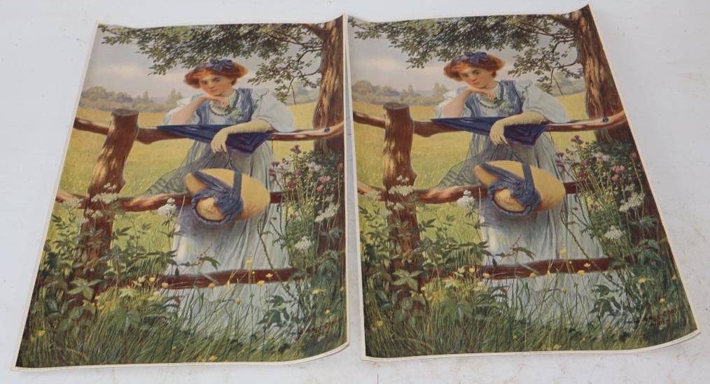 Group of 2 1911 "The Trysting Place" Thomas D. Murphy Calendar Company Artwork Pictures: 10" x 16.25" each
