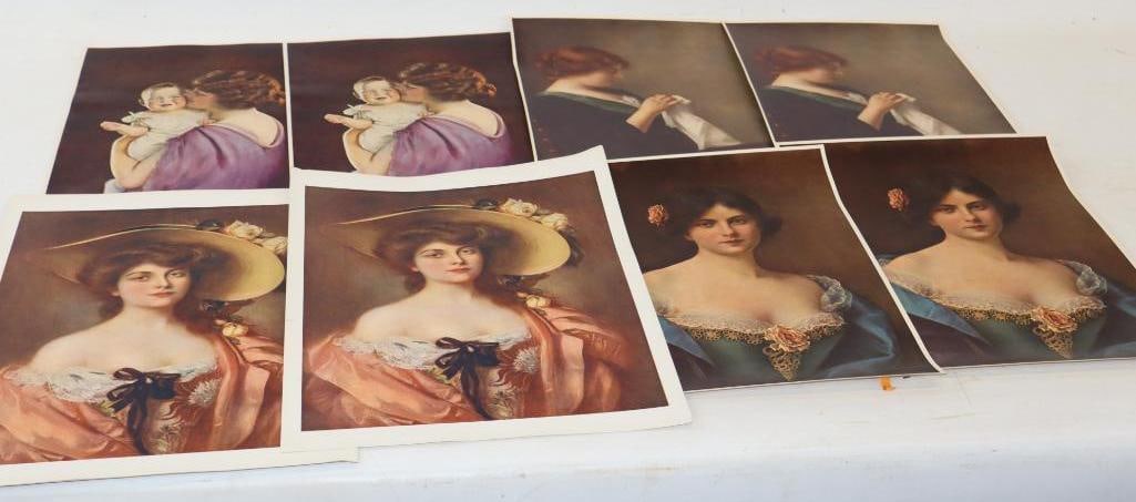 Group of 8 1910's Women Posing Thomas D. Murphy Calendar Company Artwork Pictures: Largest is 11.5" x 16.5"
