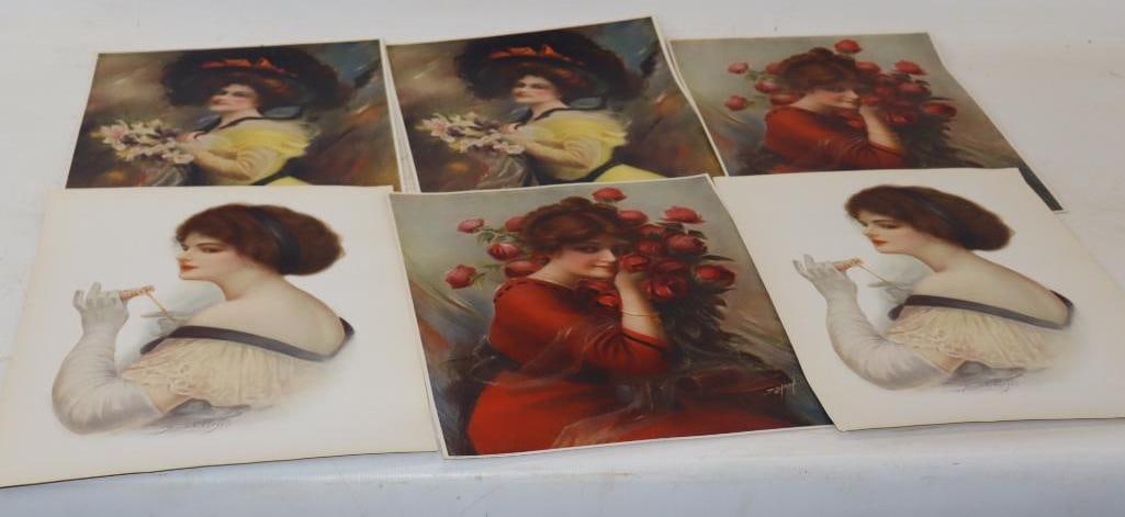 Group of 6 1910's Women Posing with Flowers and At the Opera Thomas D. Murphy Calendar Company: 12.25" x 16.25" each