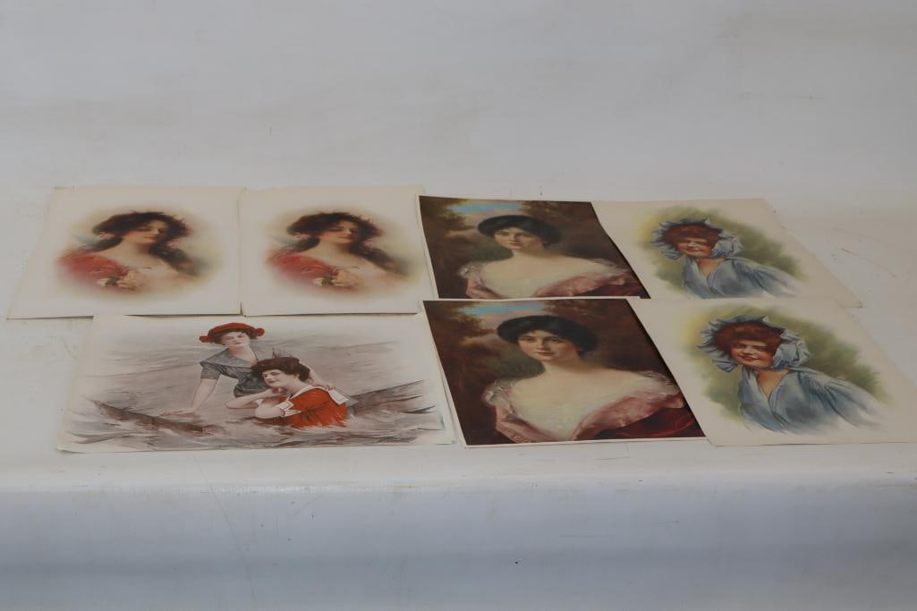 Group of 7 Different Women Posing Thomas D. Murphy Calendar Company Artwork Pictures: Largest is 11.5" x 16"