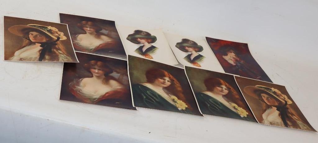 Group of 8 Women Dressed Up Thomas D. Murphy Calendar Company Artwork Pictures: Largest is 9" x 12"