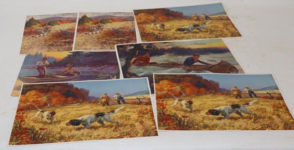 Group of 7 Hunting and Fishing Scenes Thomas D. Murphy Calendar Company Artwork Pictures: Largest is 11.25" x 14.25"