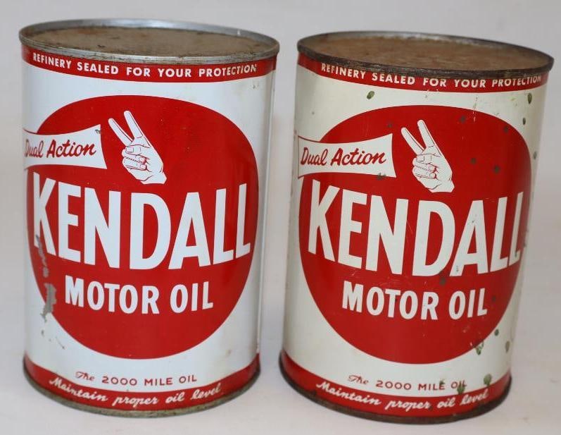Group of 2 Kendall Dual Action One Quart Metal Oil Cans: Both are full. 32oz each
