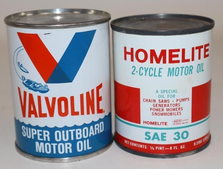 Group of 2 Valvoline Outboard and Homelite Two Cycle Half Pint Oil Cans (1 of 2)