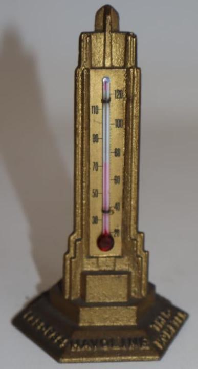 1934 Chicago World Fair Havoline Tower Thermometer Souvenir: Thermometer is working. 2.75" x 2.75" x 4.75"