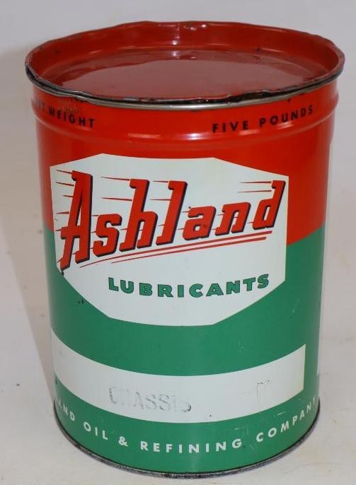 Ashland Five Pound Grease Can: Empty. 5.75" x 5.75" x 7.5"