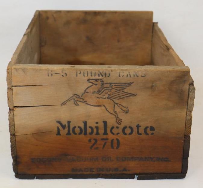 Socony-Vacuum Mobilcote 270 6 Five Pound Grease Can Wooden Shipping Crate: 11.5" x 17.5" x 7.5"