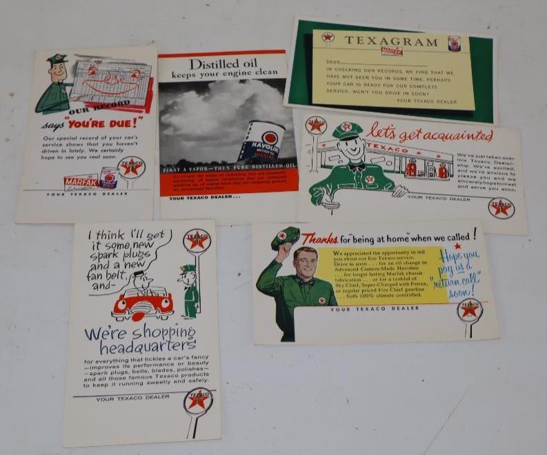 Group of 6 Texaco and Havoline Motor Oil Advertising Post Cards: 3.25" x 5.5" each