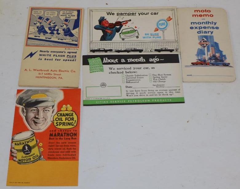 Group of 7 Pure, Marathon, Cities Service, Kendall, Atlantic, and Skelly Advertising Post Cards and: Largest is 3.25" x 5.5"