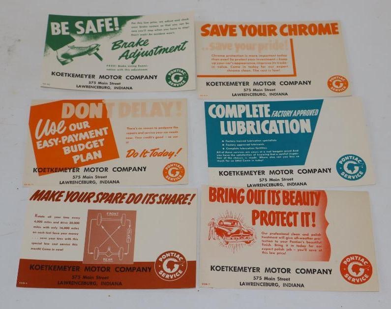 Group of 6 Different Pontiac Service Dealership Giveaway Advertisements (1 of 2)