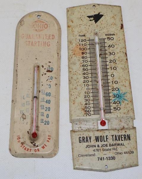 Group of 2 Sohio and Wolf's Head Advertising Thermometers (1 of 2)