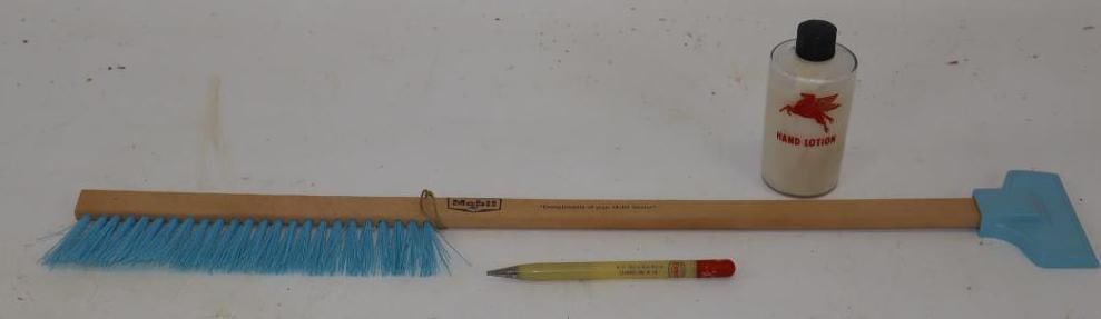 Group of 3 Mobil and Esso Hand Lotion, Ice Scraper, and Advertising Pencil: Largest is 23" x 3.5"