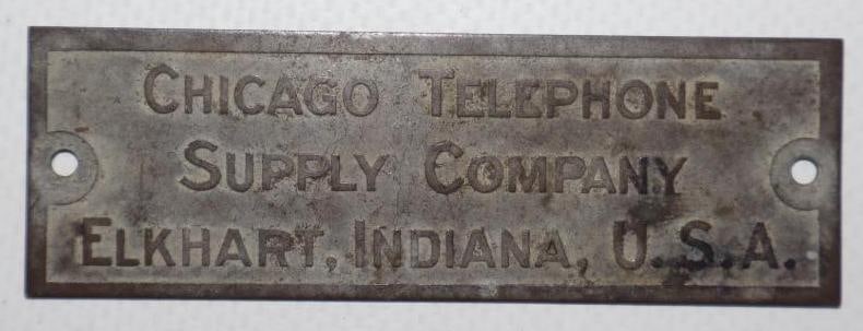 Brass Embossed Chicago Telephone Supply Company Elkhart Indiana (1 of 2)