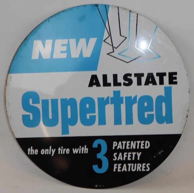 Allstate Supertread Tire Metal Advertising Sign: 15" x 15"
