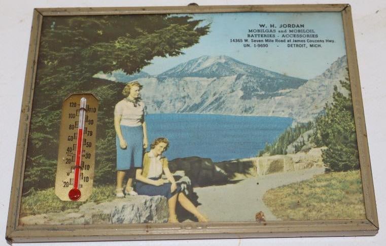 1944 Mobil Oil Detroit Michigan Advertising Thermometer: 6" x 4.5" Thermometer is working