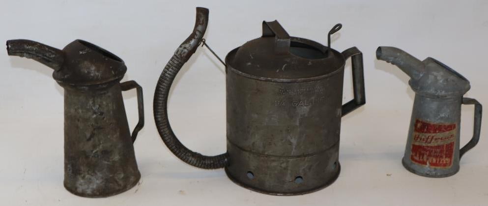 Group of 3 Different Galvanized 2 Gallon, 1 Gallon, & Quart Pour Cans (1 of 9)