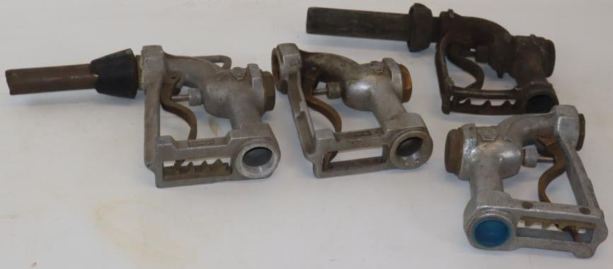 Group of 4 EBW 1 & 1/4 Gas Pump Nozzles: Largest is 14" x 10" x 3"