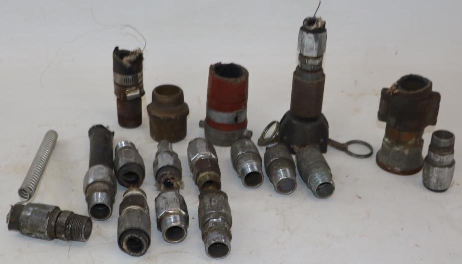 Group of 15 Gas Pump Hose Couplers: Largest is 2.5" x 2" x 7"