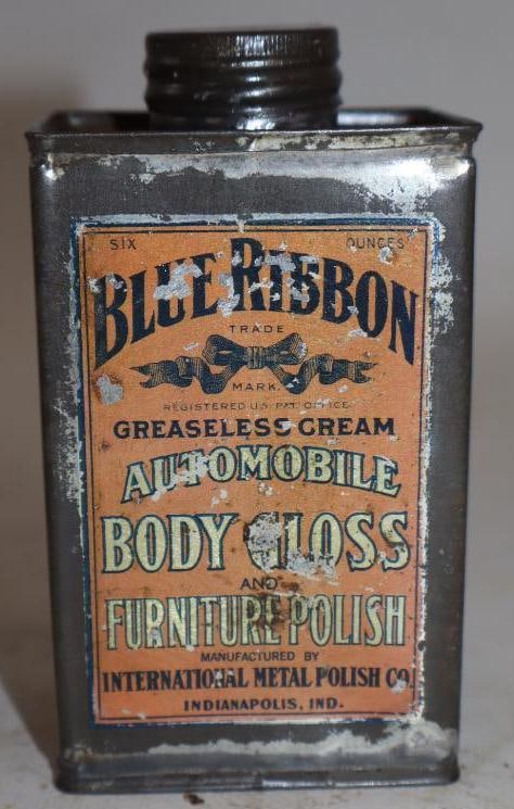 Early Blue Ribbon Automobile Body Gloss Can: 6 oz empty
