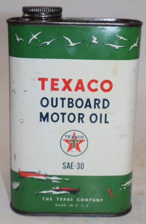 Texaco Outboard 1 Quart Metal Oil Can with Seagulls & Boat: 32 oz empty